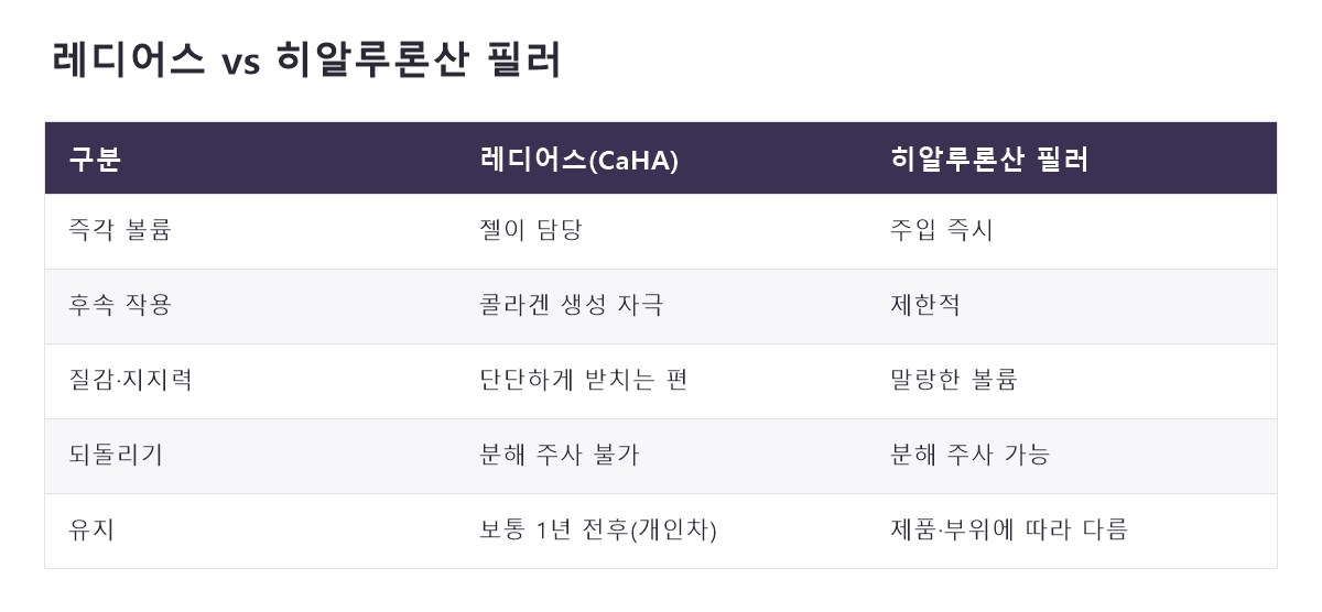 명동레디어스 비교 정리표